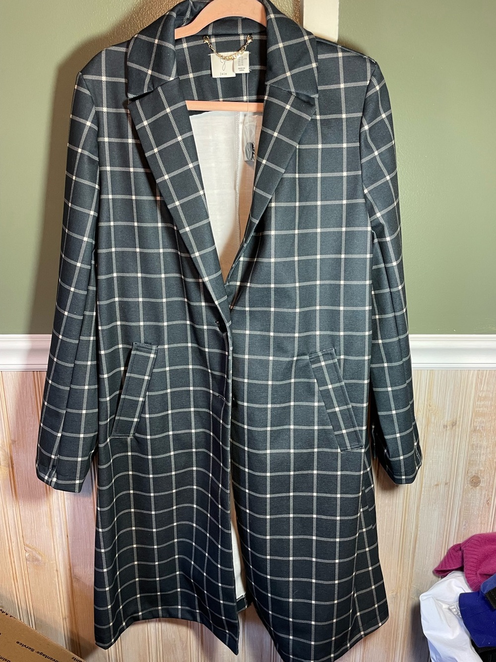 Joie Black Windowpane Blazer Swing Coat